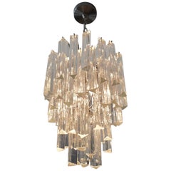Italian Triedri Crystal Prism Chandelier in the Style of Venini