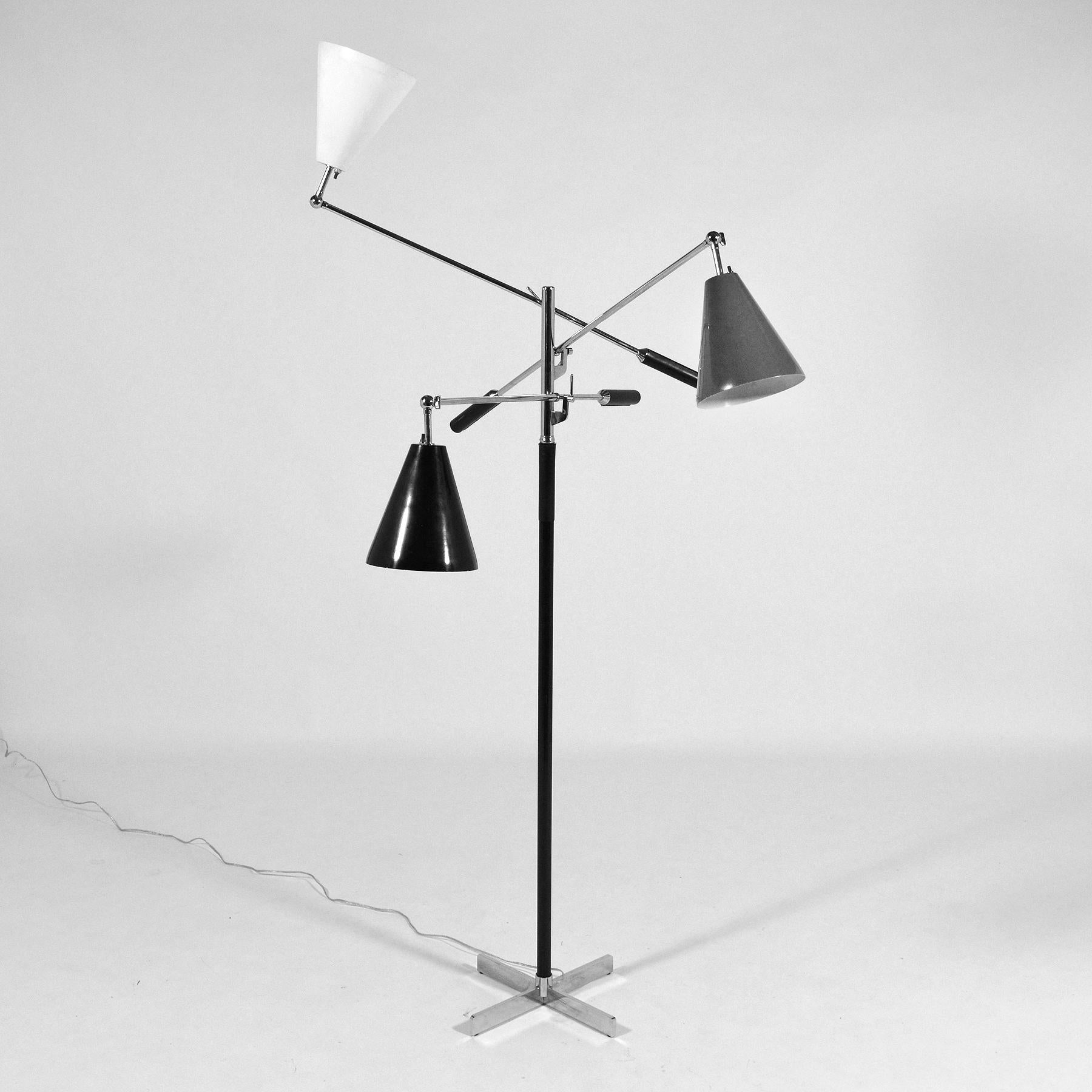 Mid-Century Modern Italian Triennale Three-Arm Floor Lamp with X Base For Sale