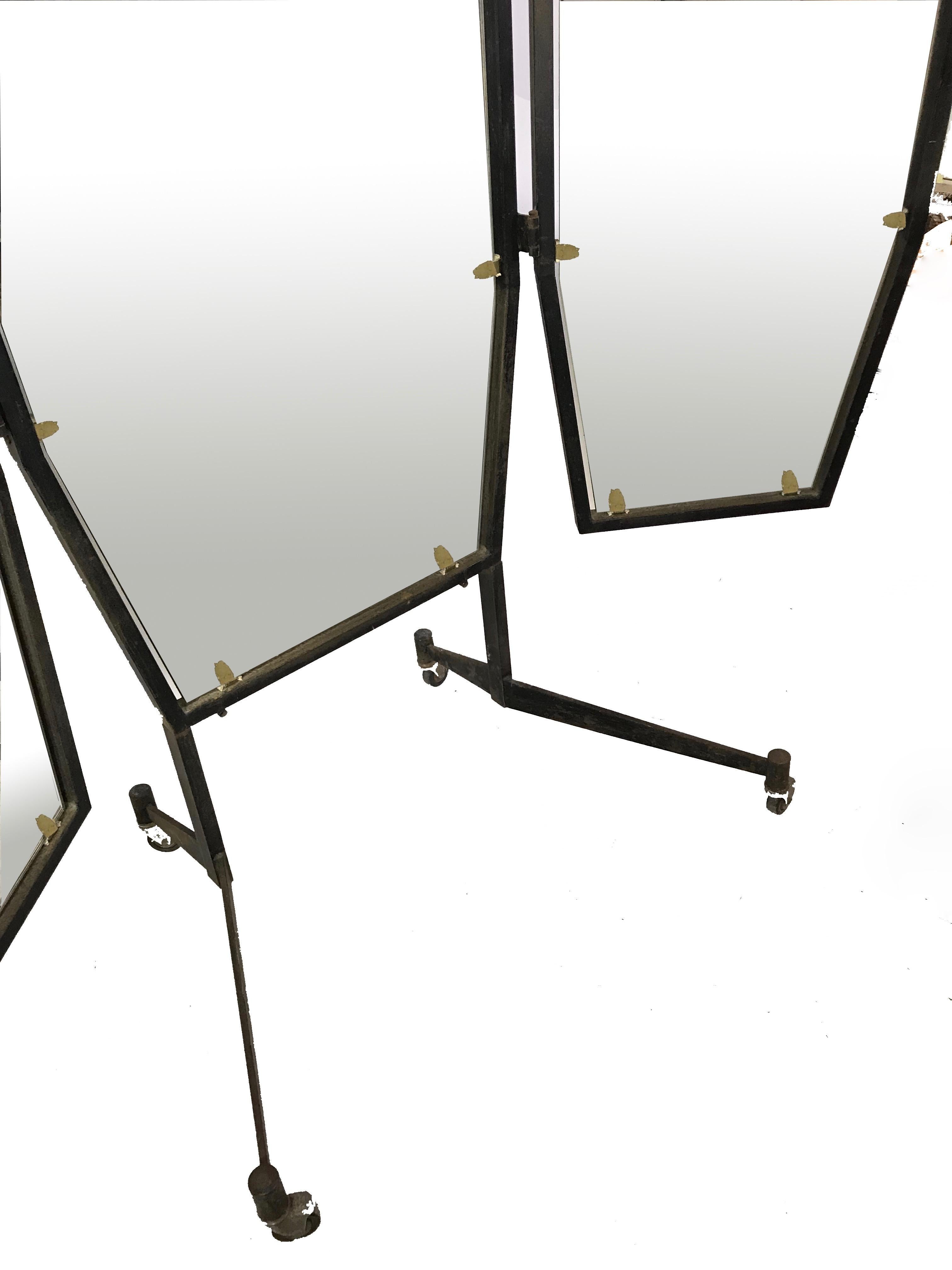 20th Century Italian Trifold Mirror on Casters