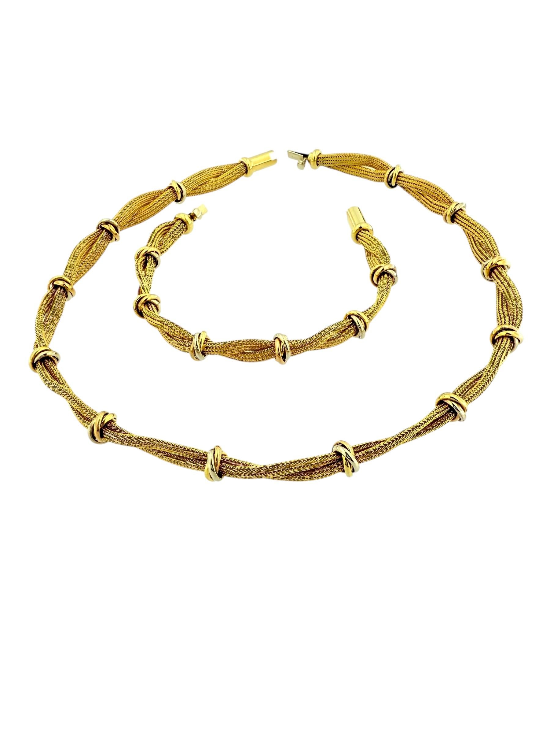 Set di gioielli con collana e bracciale a tre maglie in oro italiano in vendita 8