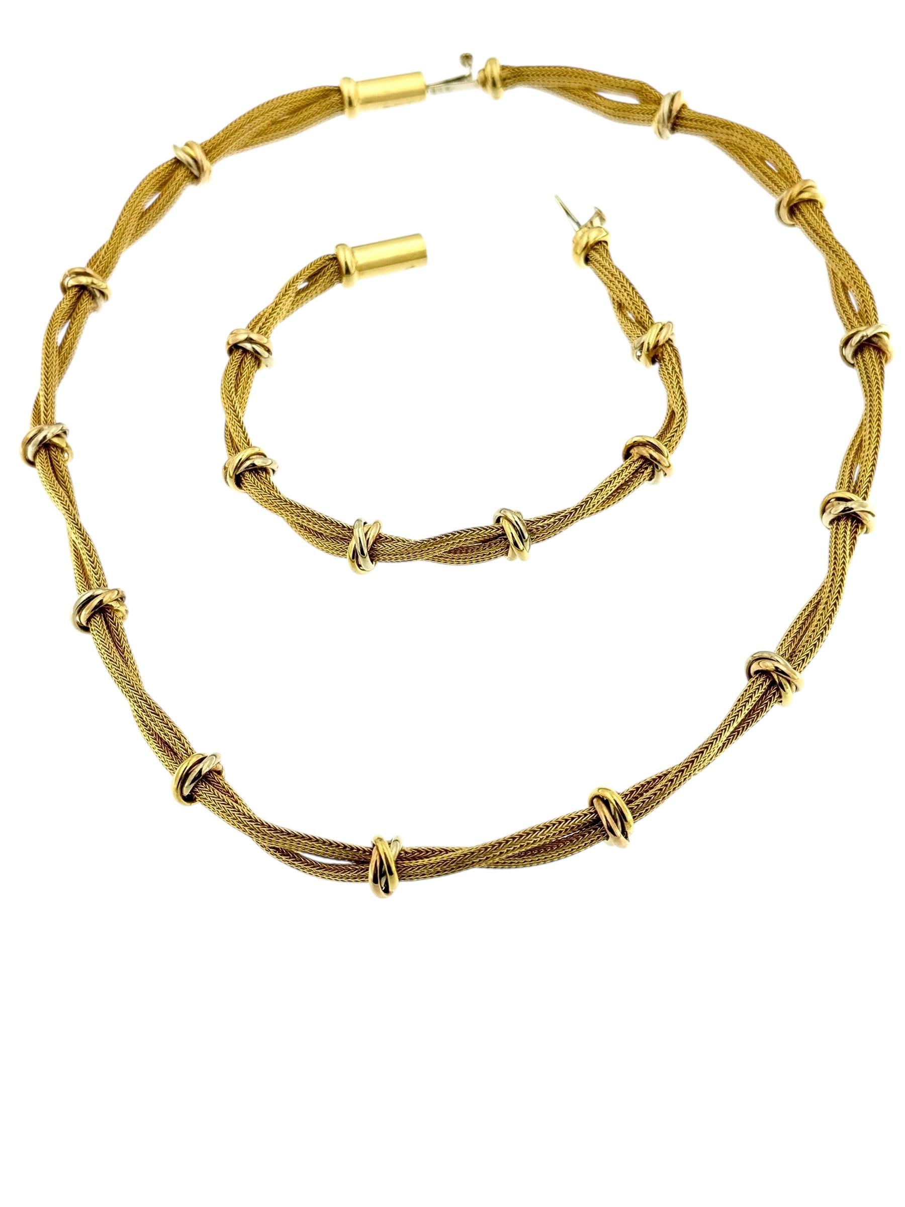 Set di gioielli con collana e bracciale a tre maglie in oro italiano in vendita 2