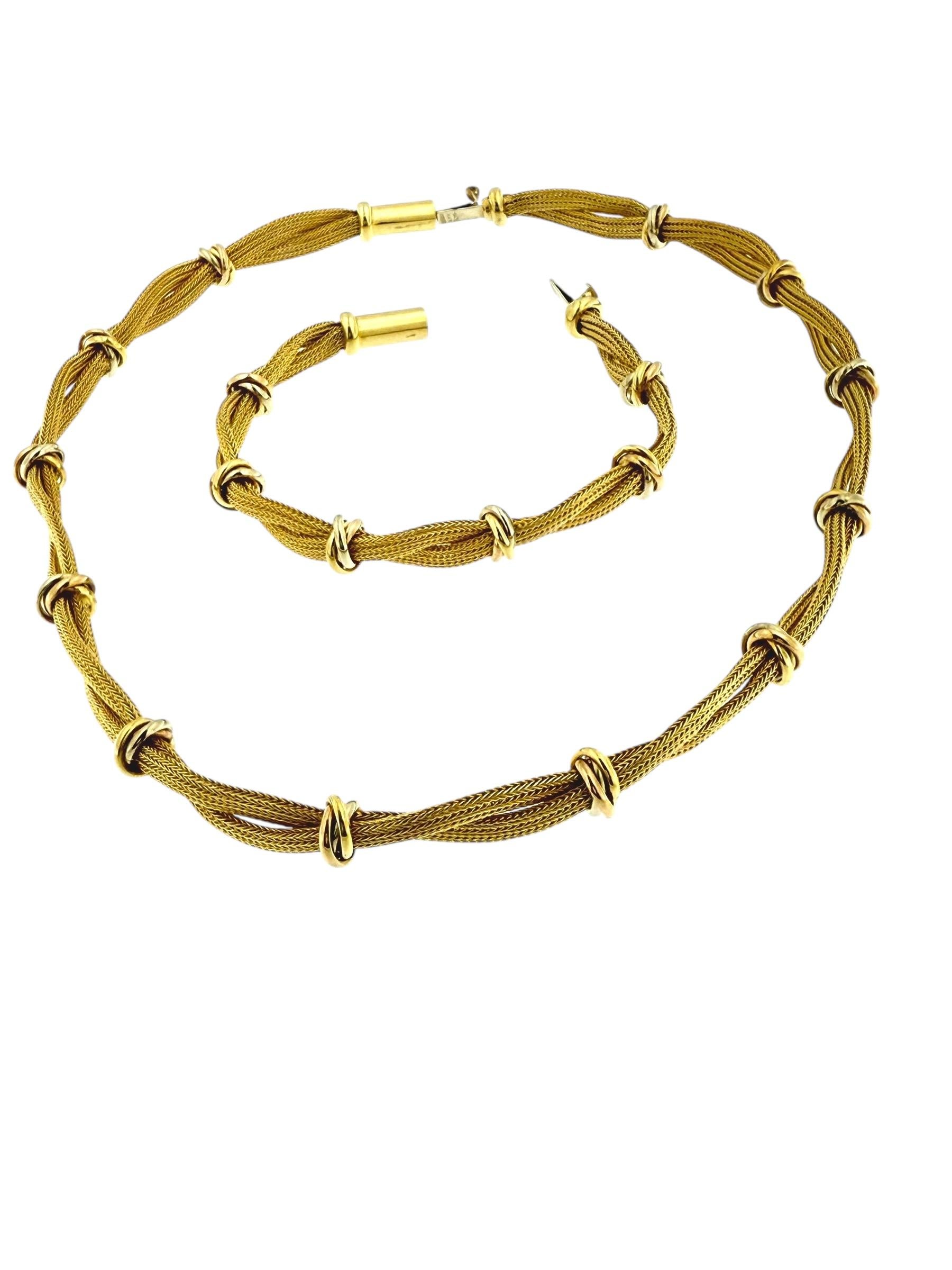 Set di gioielli con collana e bracciale a tre maglie in oro italiano in vendita 3