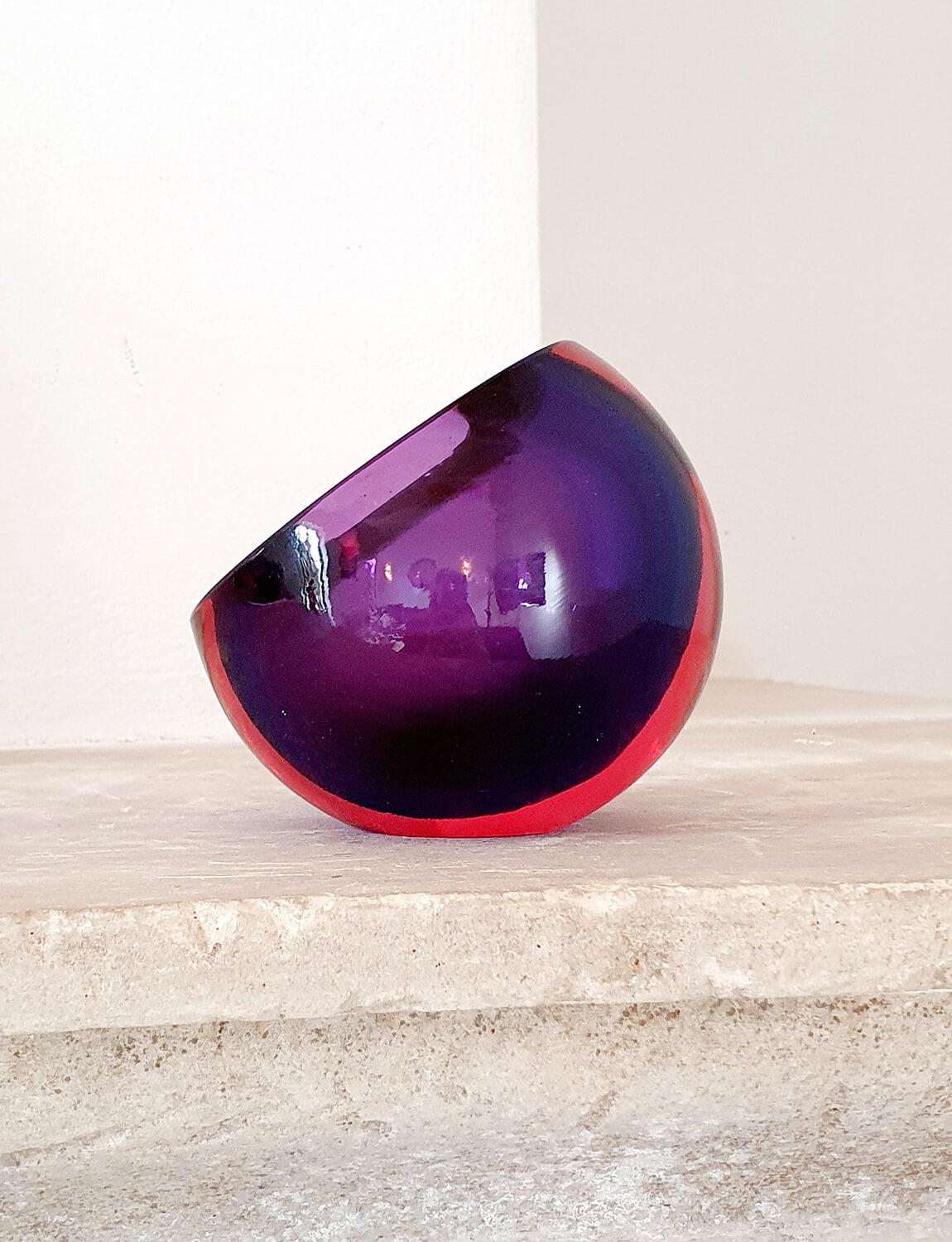 Italian Triple Sommerso Purple and Pink Murano Glass Spherical Bowl, 1960 In Good Condition In Roma, IT