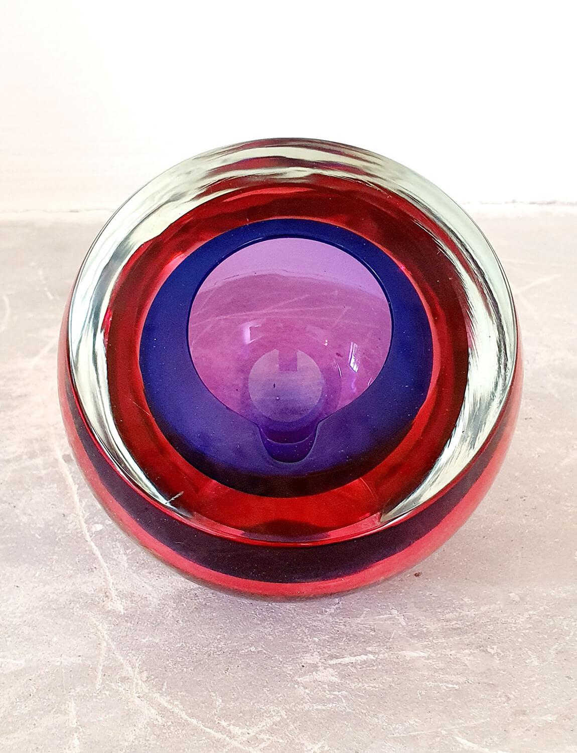 Mid-20th Century Italian Triple Sommerso Purple and Pink Murano Glass Spherical Bowl, 1960