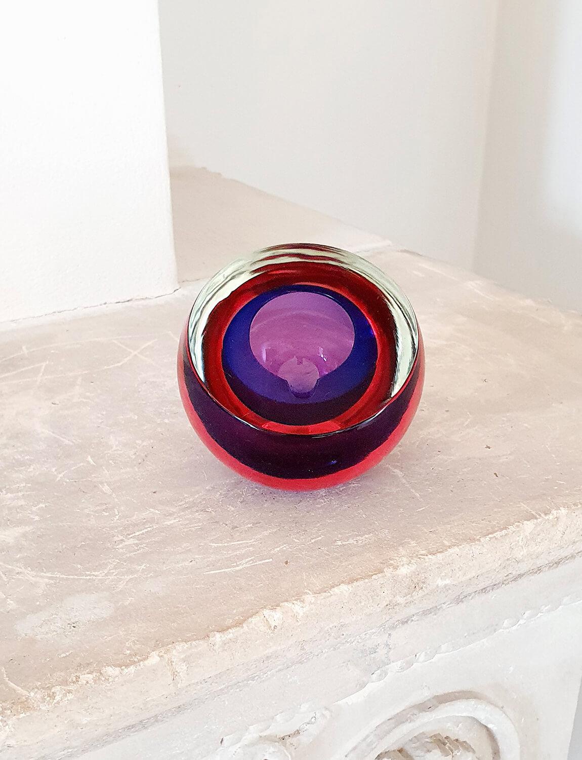 Italian Triple Sommerso Purple and Pink Murano Glass Spherical Bowl, 1960 2