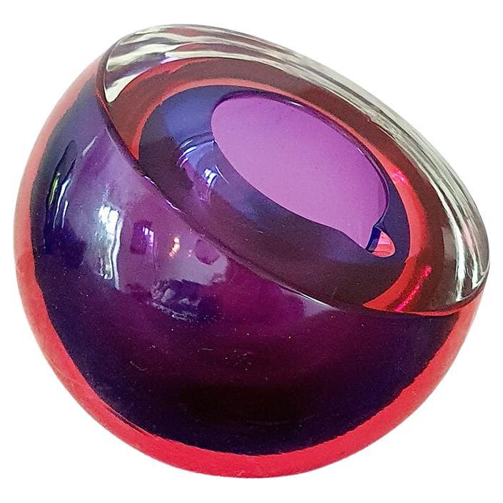 Italian Triple Sommerso Purple and Pink Murano Glass Spherical Bowl, 1960