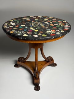 Italian Tripod Center Table 1820 with gemstone inlaid marble top