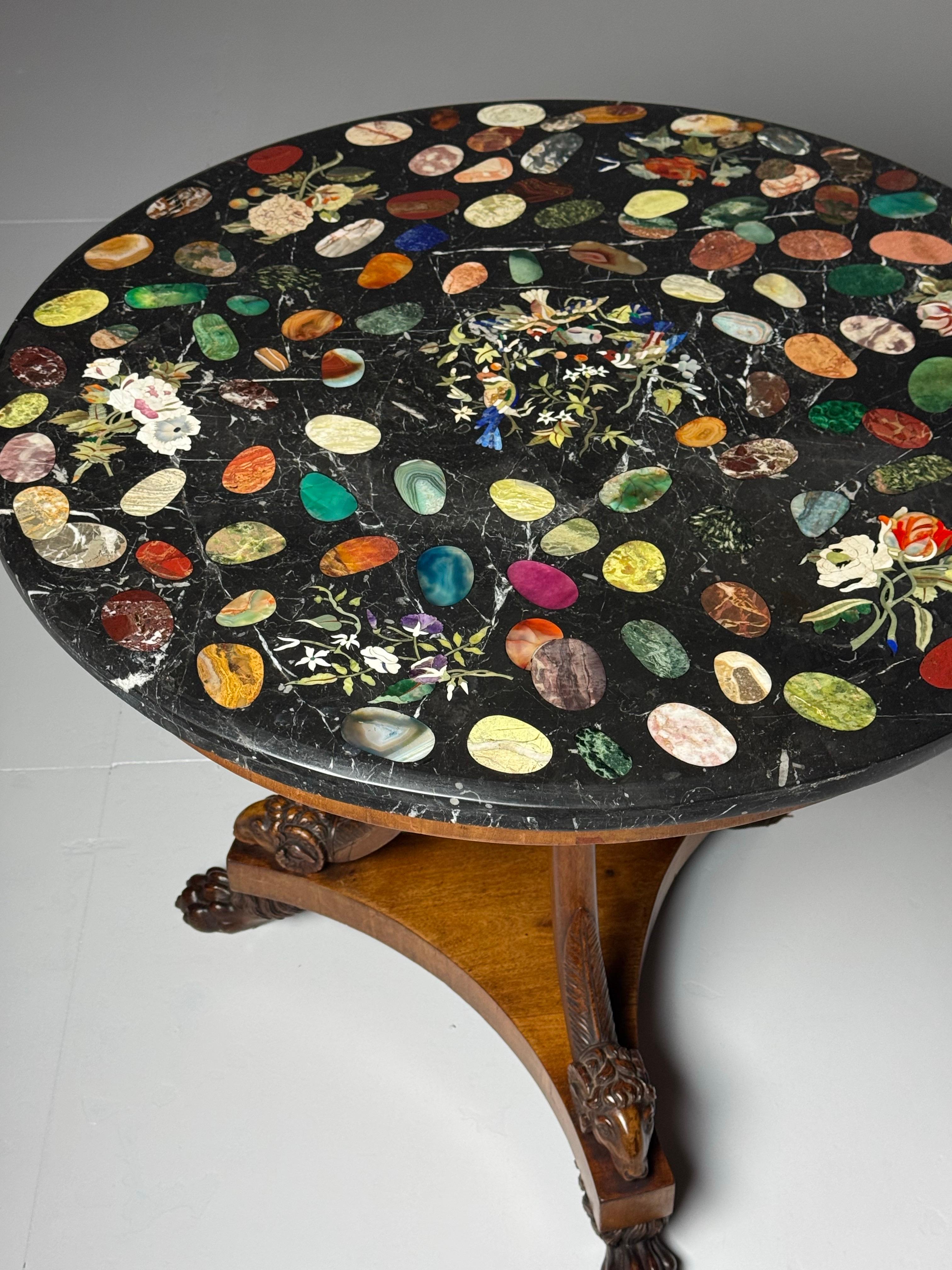 Italian Tripod Center Table 1820 with gemstone inlaid marble top For Sale 15