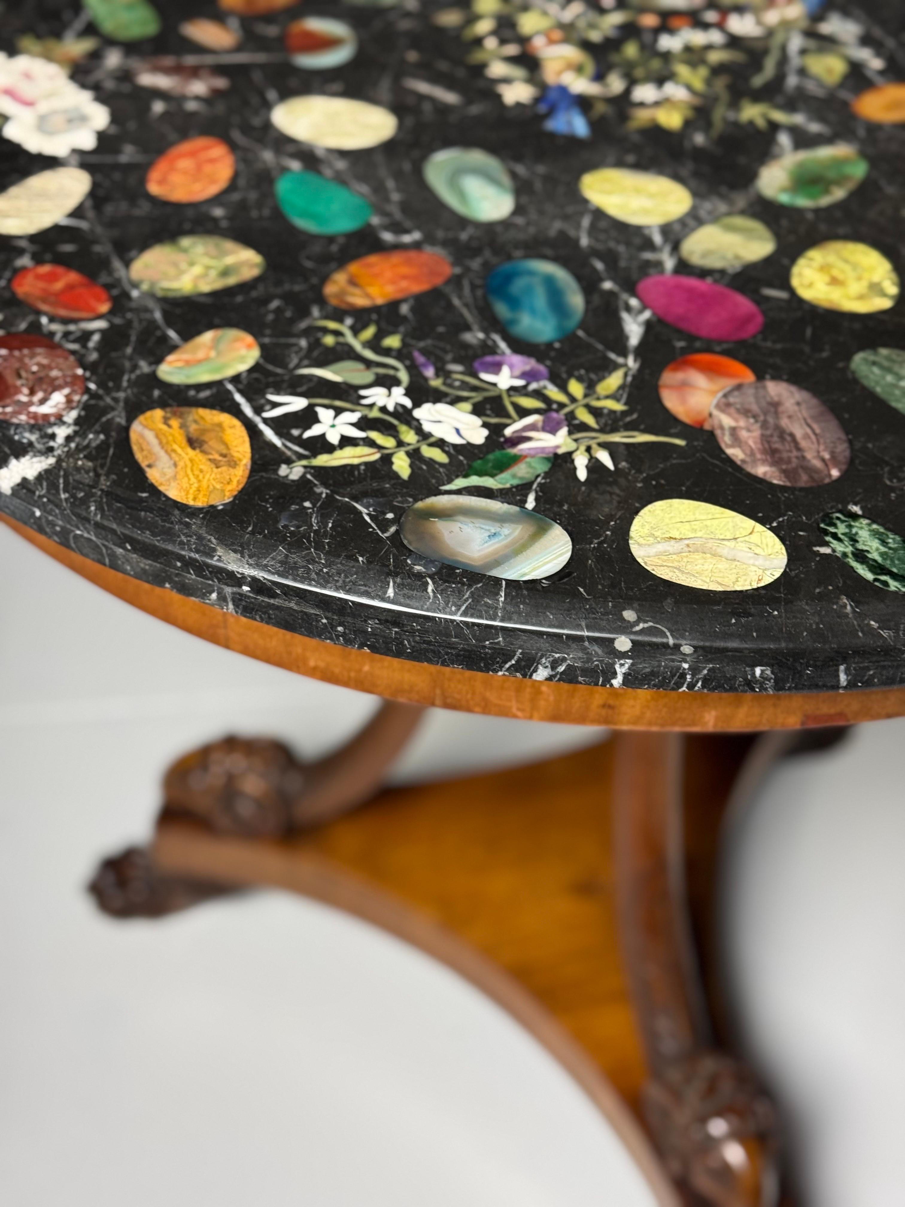 Lapis Lazuli Italian Tripod Center Table 1820 with gemstone inlaid marble top For Sale