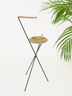 Italian Tripod Floor Ashtray in Brass, Bamboo and Iron, G. Crespi Style, 1950s