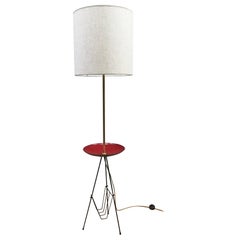 Retro Italian Tripod Floor Lamp With Enamel Table and Magazine Rack