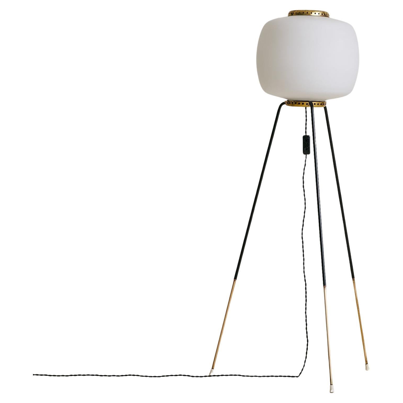 Italian Tripod Floor Lamp with Opaline Globe Shade, 1950s