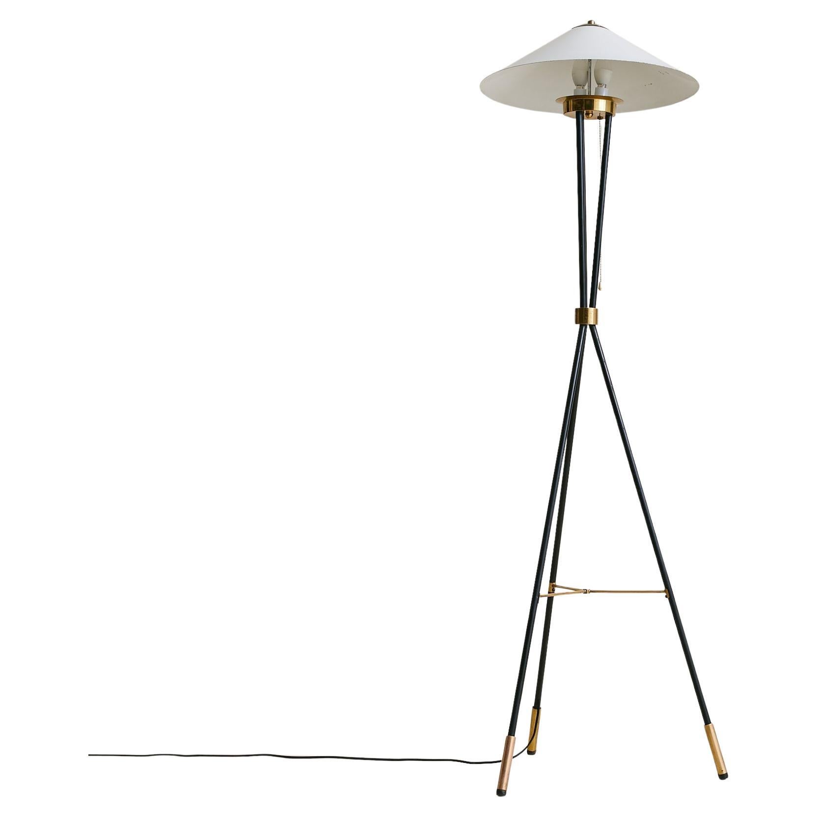 Italian Tripod Floor Lamp with White Lacquered Shade, 1950s