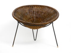 Italian Tripod Mid Century Lounge Basket Chair Made of Wicker by Roberto Mango