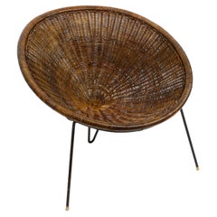 Used Italian Tripod Mid Century Lounge Basket Chair Made of Wicker by Roberto Mango