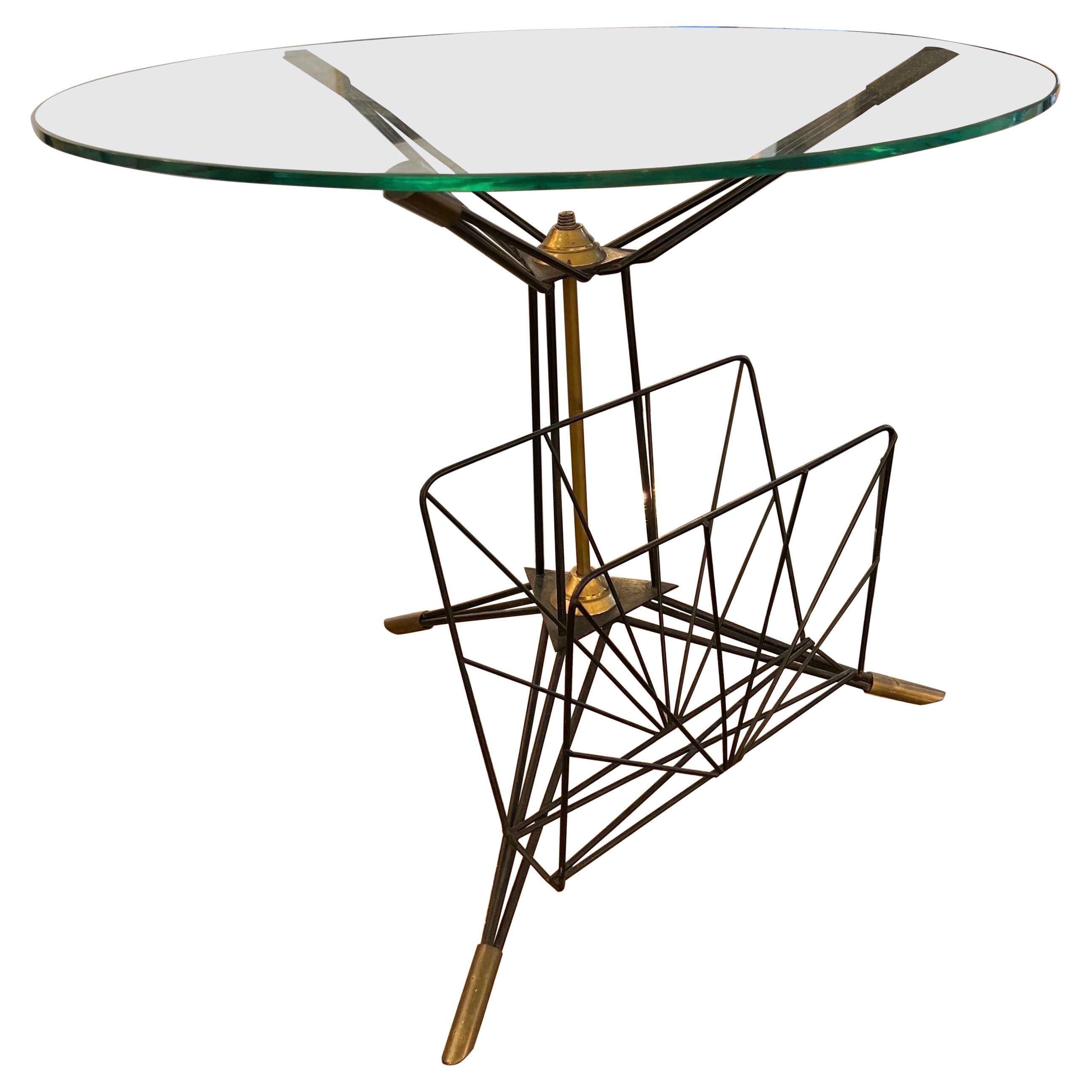 Italian Tripod Side Table and Magazine Rack