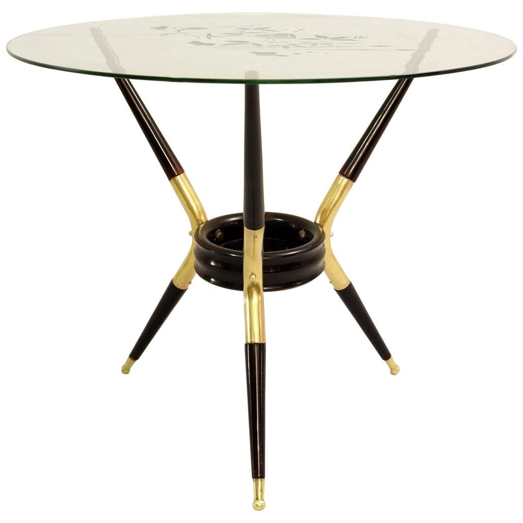 Italian Tripod Table With Three Angular Legs, Attributed To Cesare Lacca, 1950