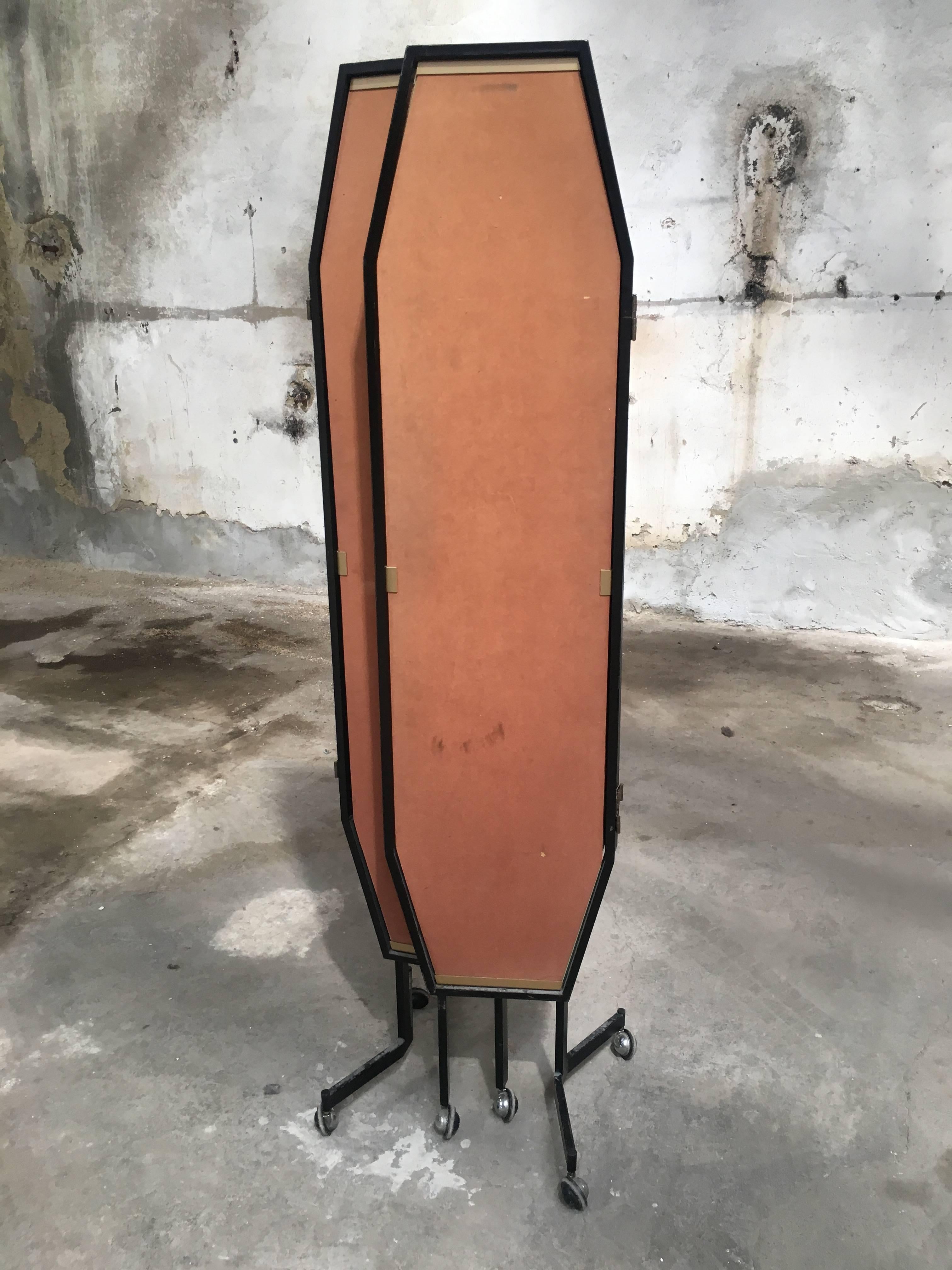 Mid-20th Century Italian Triptych Freestanding Dressing Mirror on Wheels from 1960s