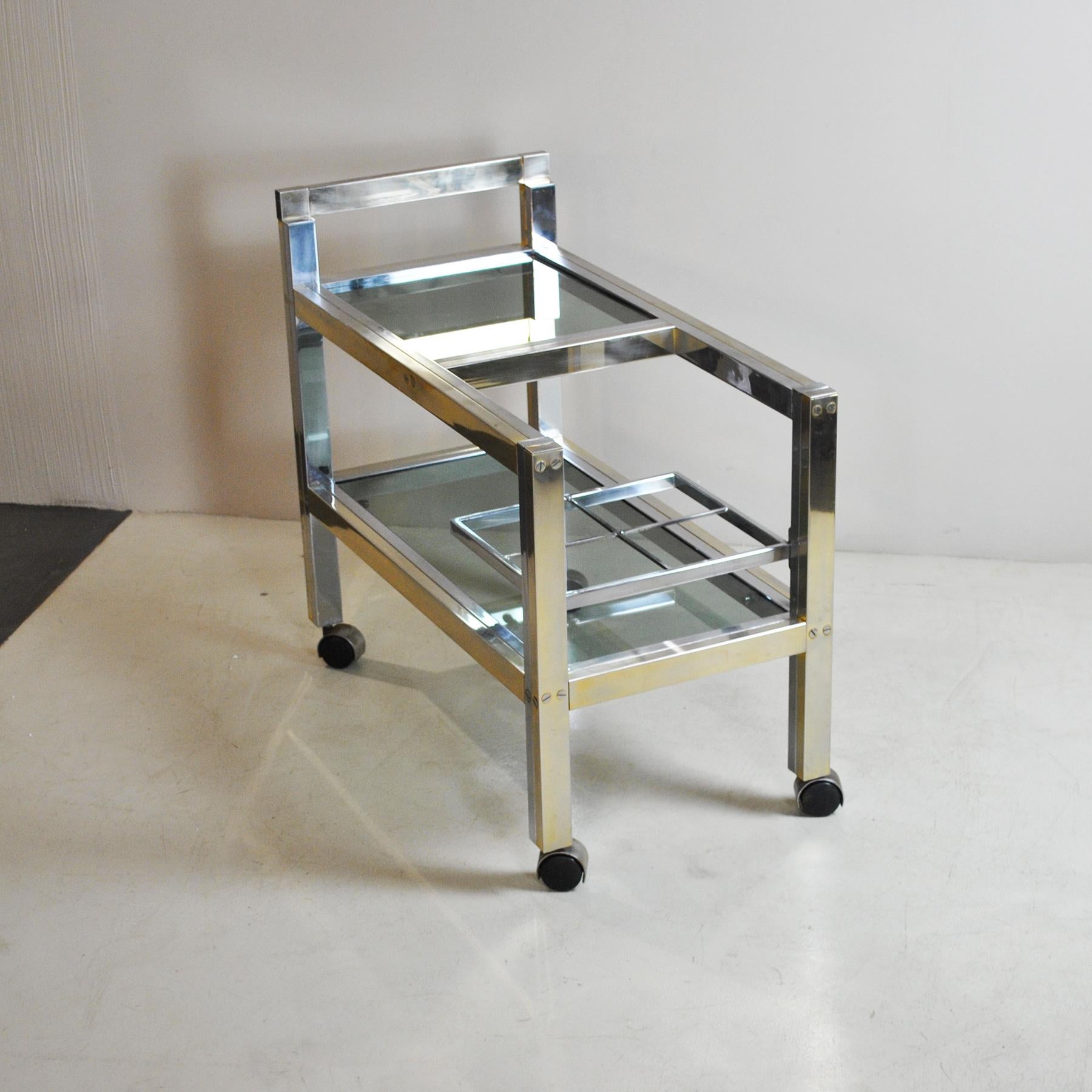 Italian Trolley Bar in Brass and Steel 70's style Romeo Rega In Good Condition For Sale In bari, IT