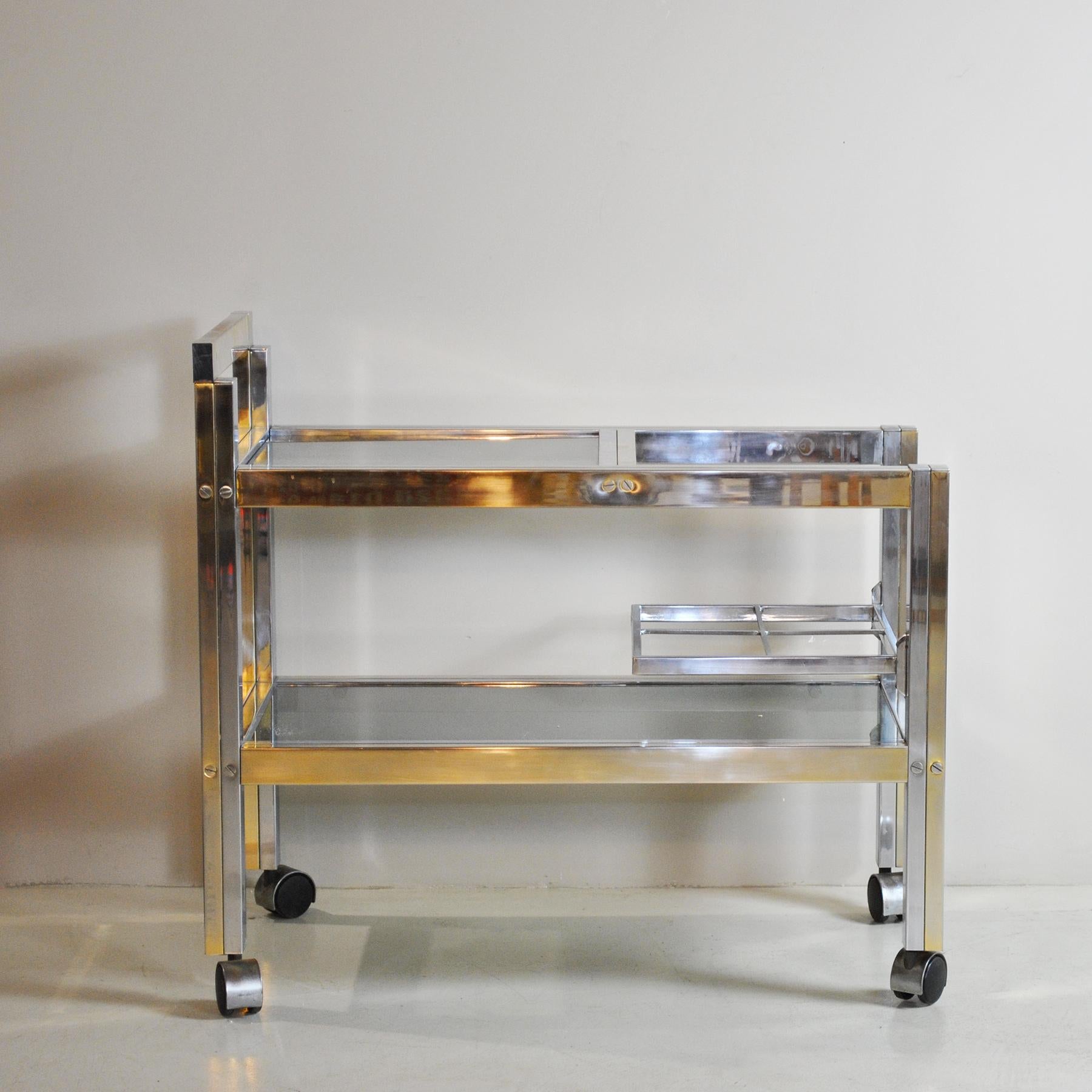 Late 20th Century Italian Trolley Bar in Brass and Steel 70's style Romeo Rega For Sale