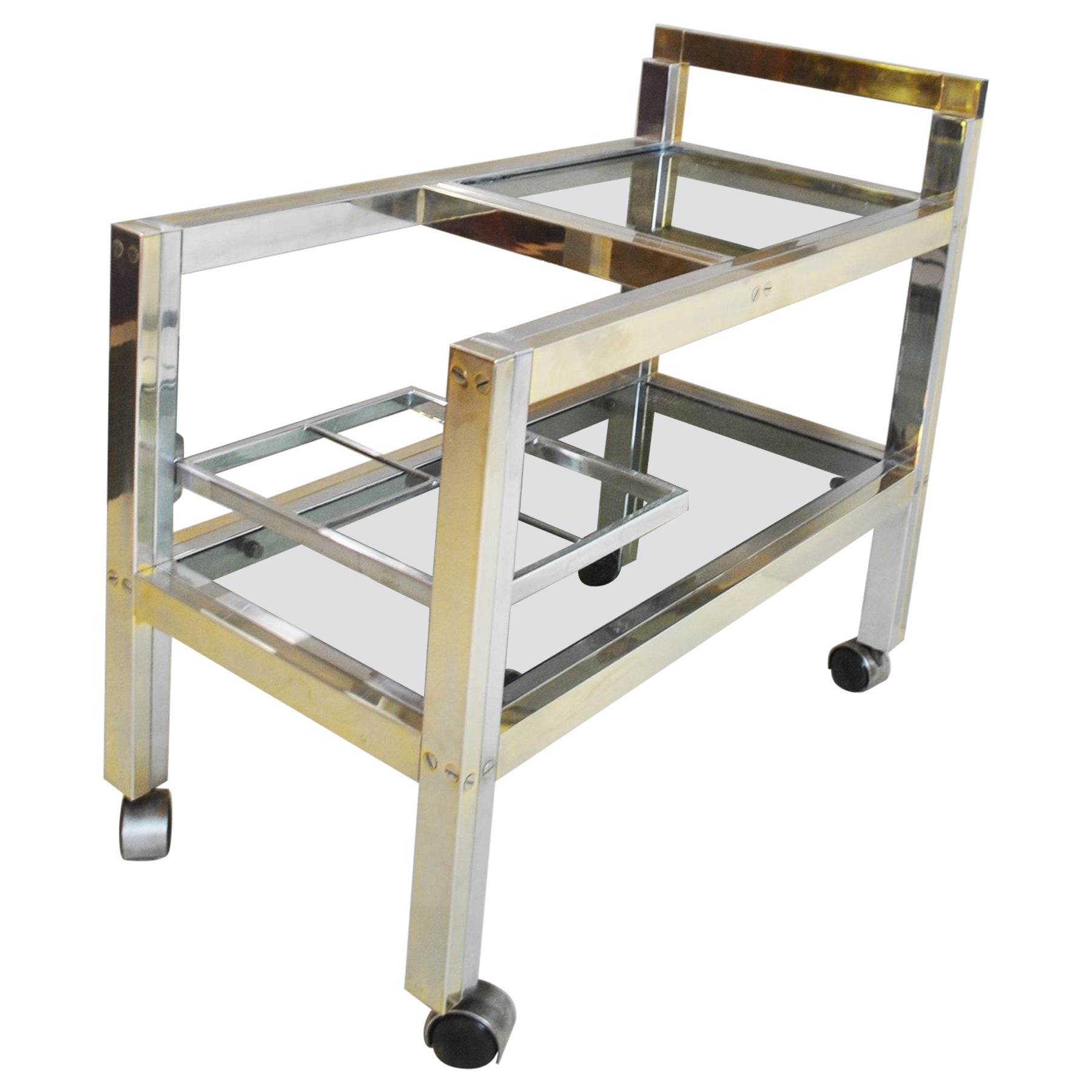 Italian Trolley Bar in Brass and Steel 70's style Romeo Rega For Sale