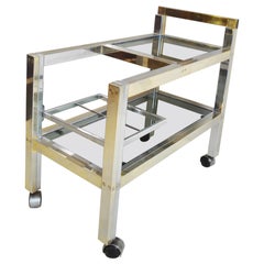 Carrello bar italiano in ottone e acciaio stile anni '70 Romeo Rega