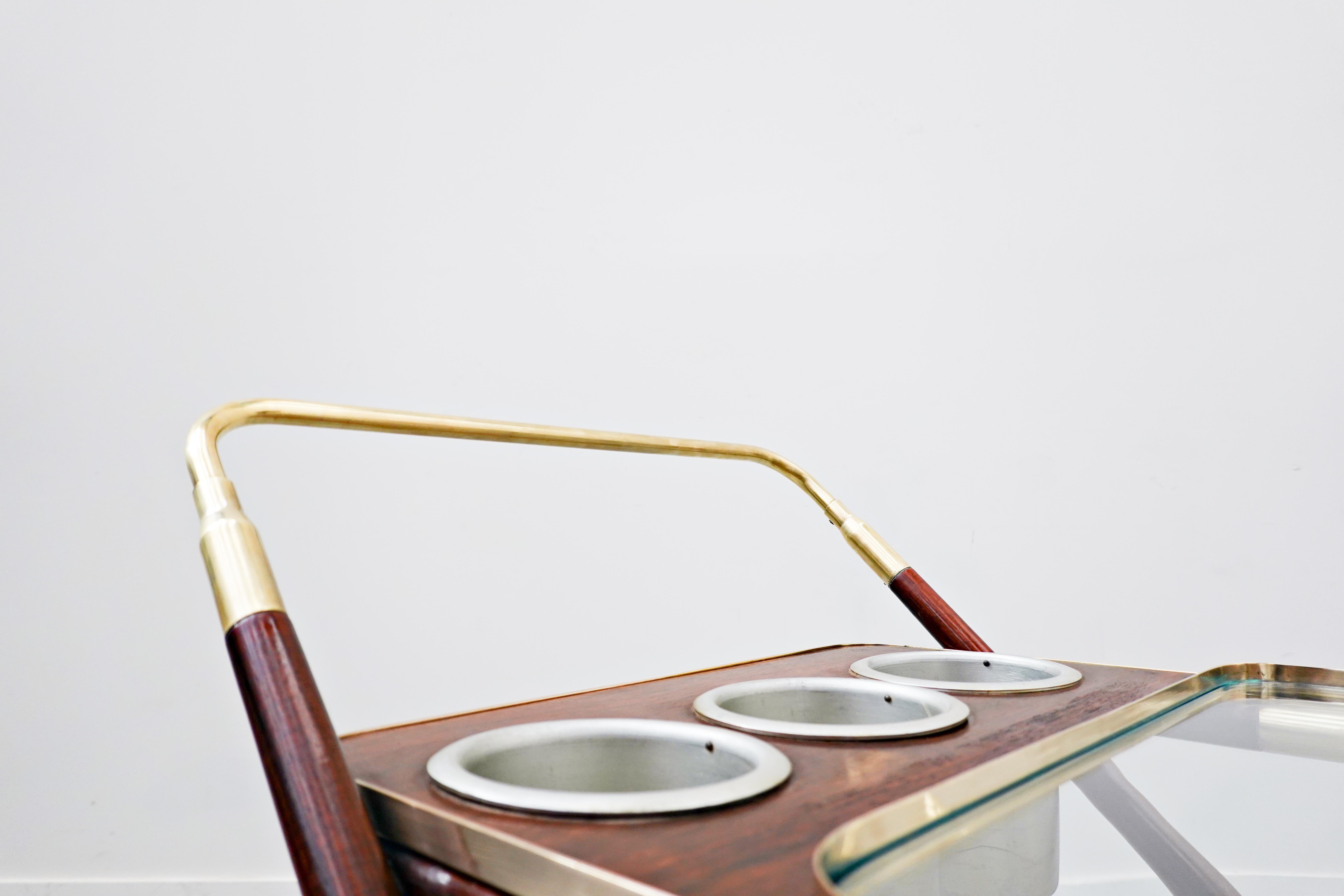 Mid-20th Century Mid-Century Modern Italian Trolley by Cesare Lacca, Glass and Brass, 1950s