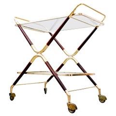 Mid-Century Modern Italian Trolley by Cesare Lacca, Glass and Brass, 1950s