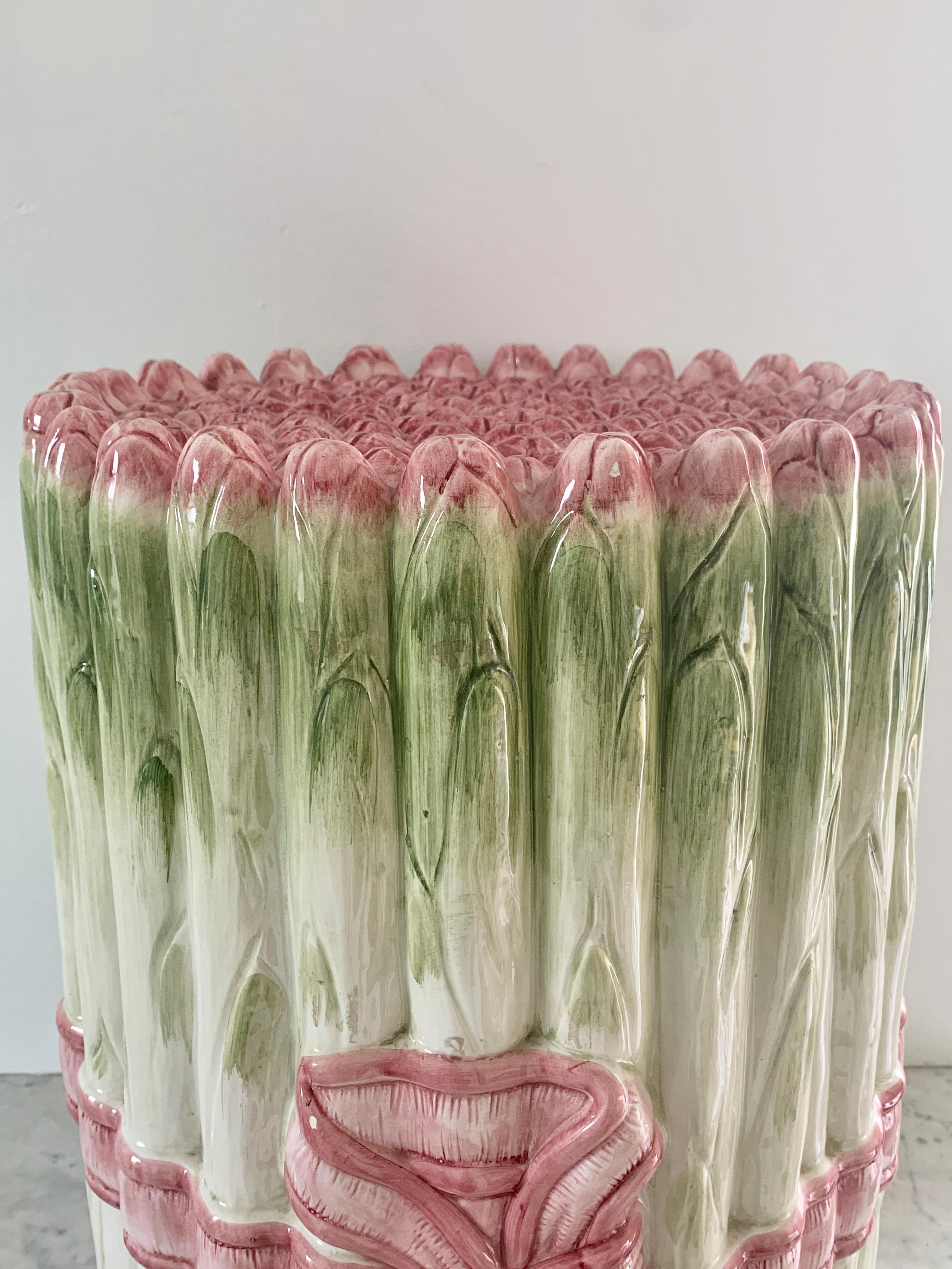 Hollywood Regency Italian Trompe l'Oeil Asparagus Porcelain Garden Stool