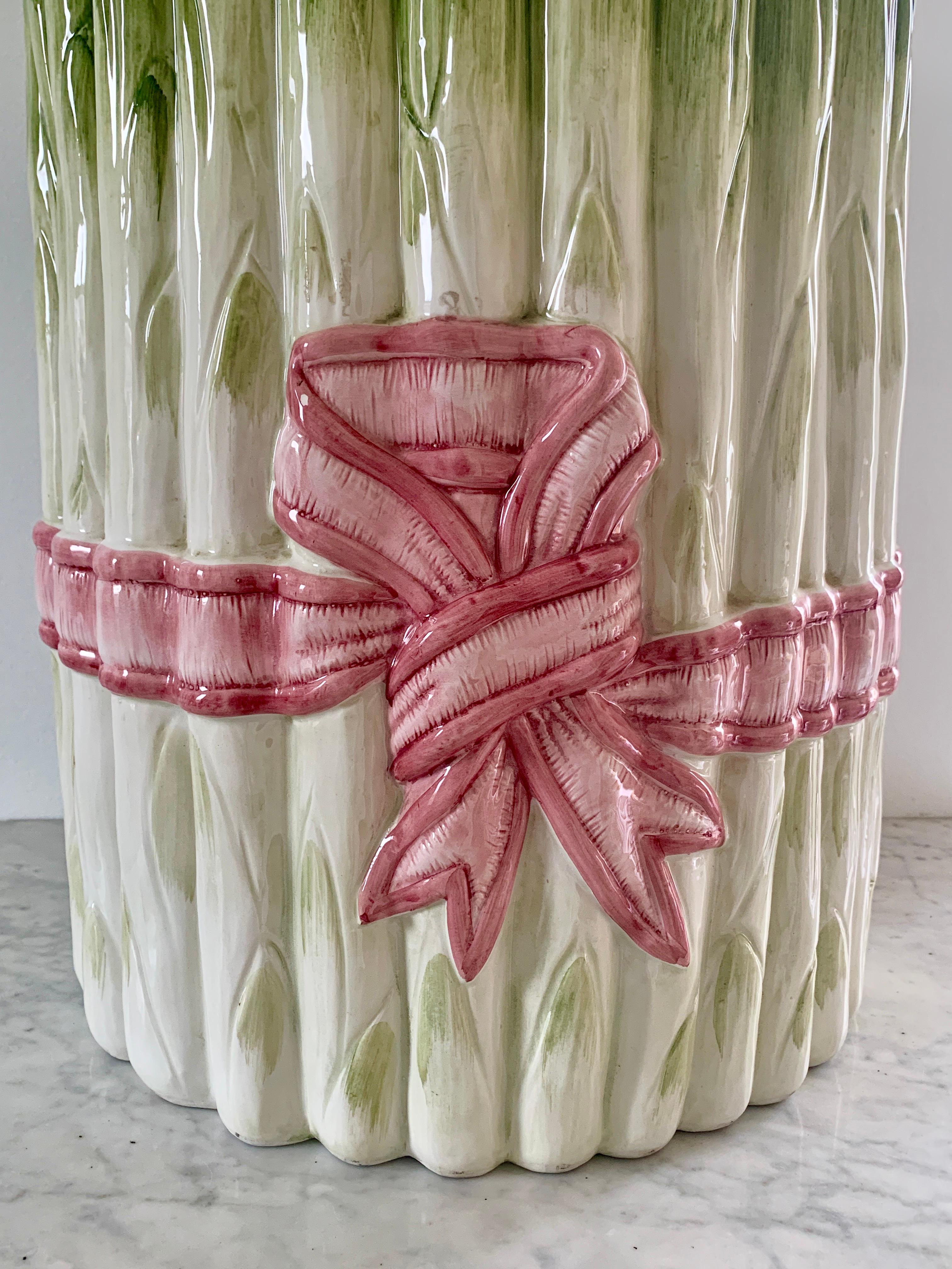 Italian Trompe l'Oeil Asparagus Porcelain Garden Stool In Good Condition In Elkhart, IN