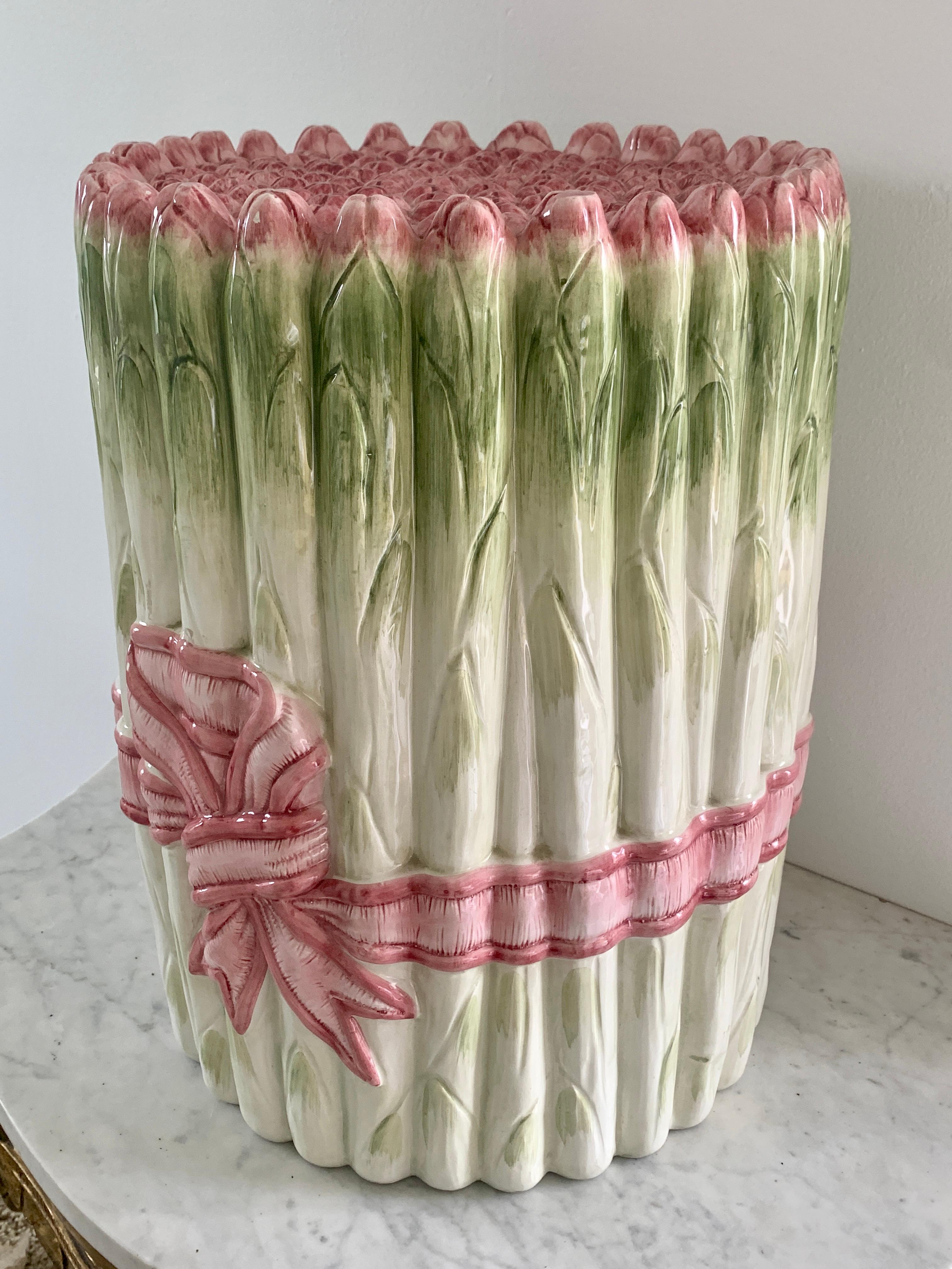 20th Century Italian Trompe l'Oeil Asparagus Porcelain Garden Stool