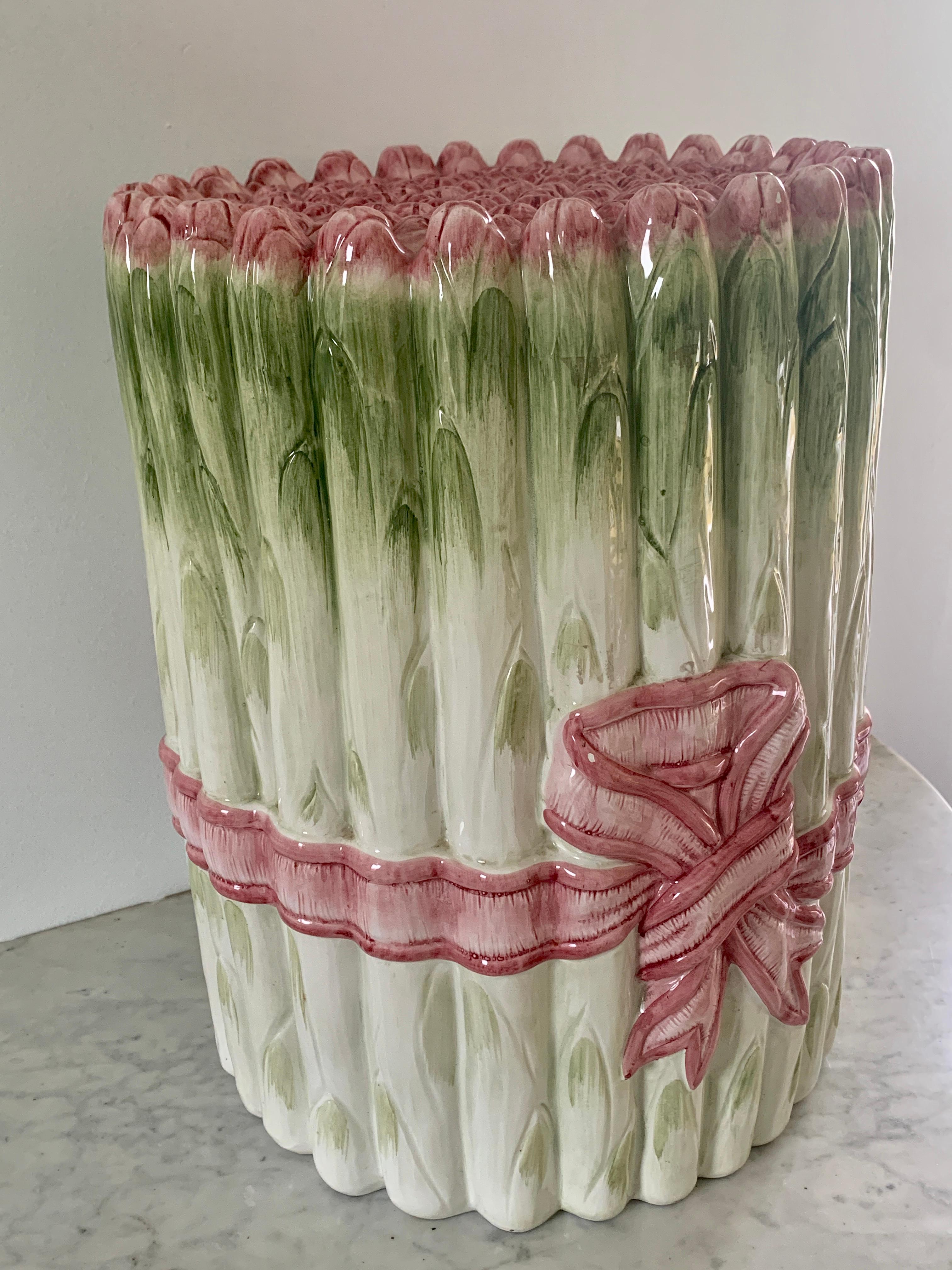 Italian Trompe l'Oeil Asparagus Porcelain Garden Stool 1