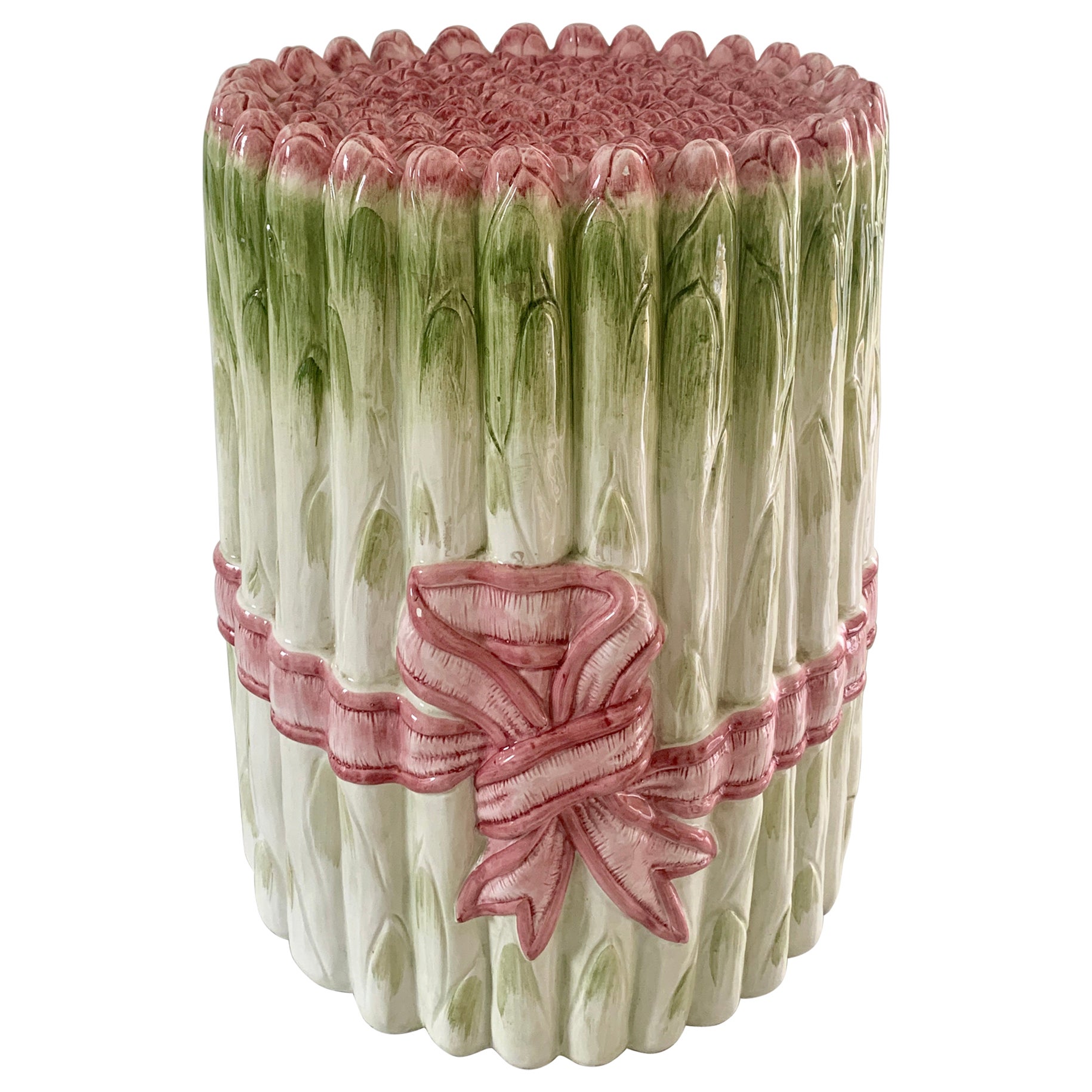 Italian Trompe l'Oeil Asparagus Porcelain Garden Stool