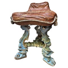 Tabouret de toilette/piano italien en bois sculpté Trompe L'Oeil de style Rococo