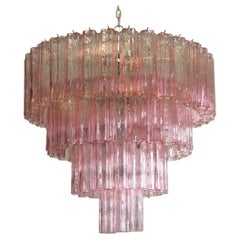 Italian Tronchi Chandelier, 78 Pink Glasses, Murano, 1990