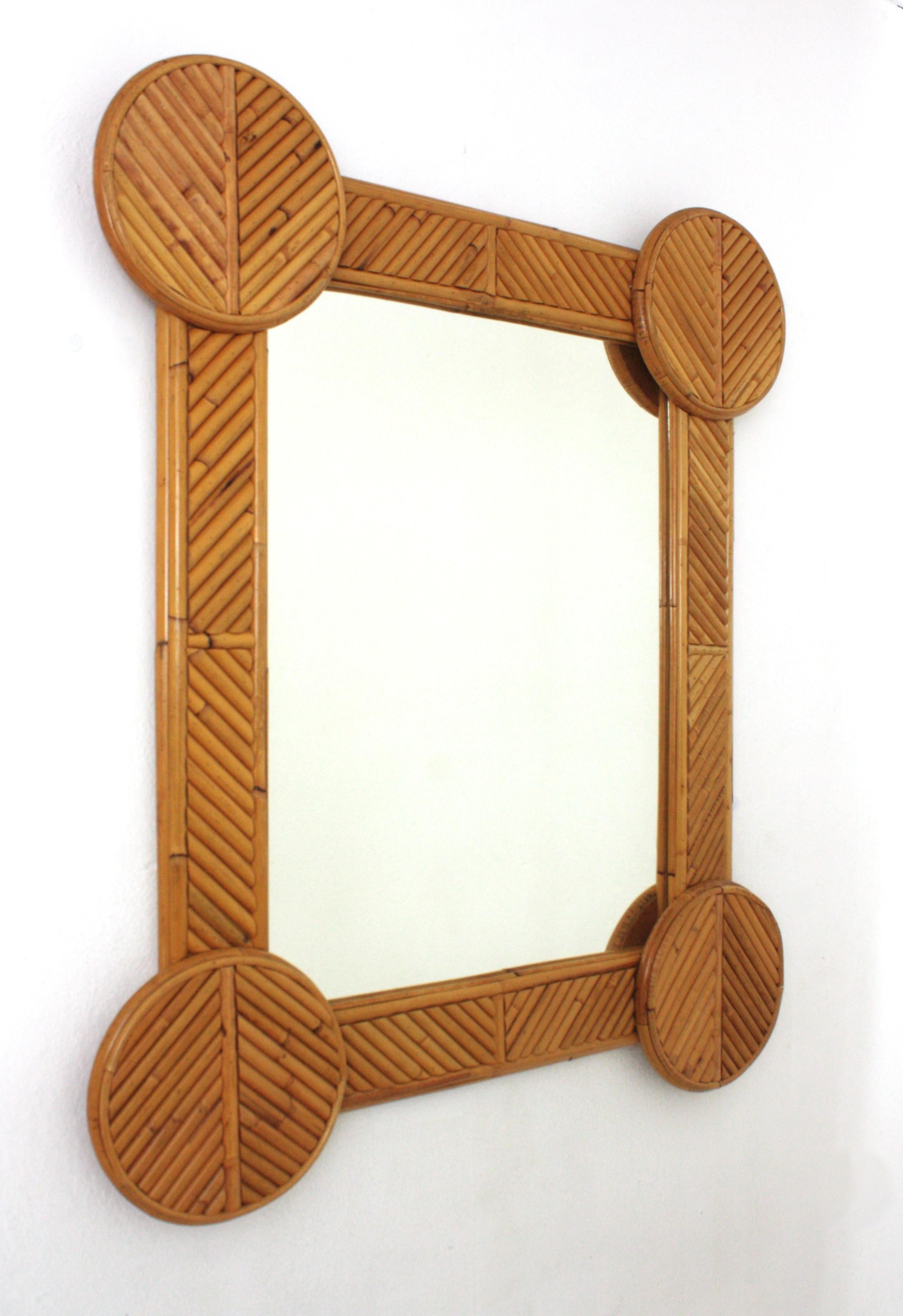 Mid-Century Modern Italian Tropicalist Rattan Mirror by Vivai del Sud For Sale
