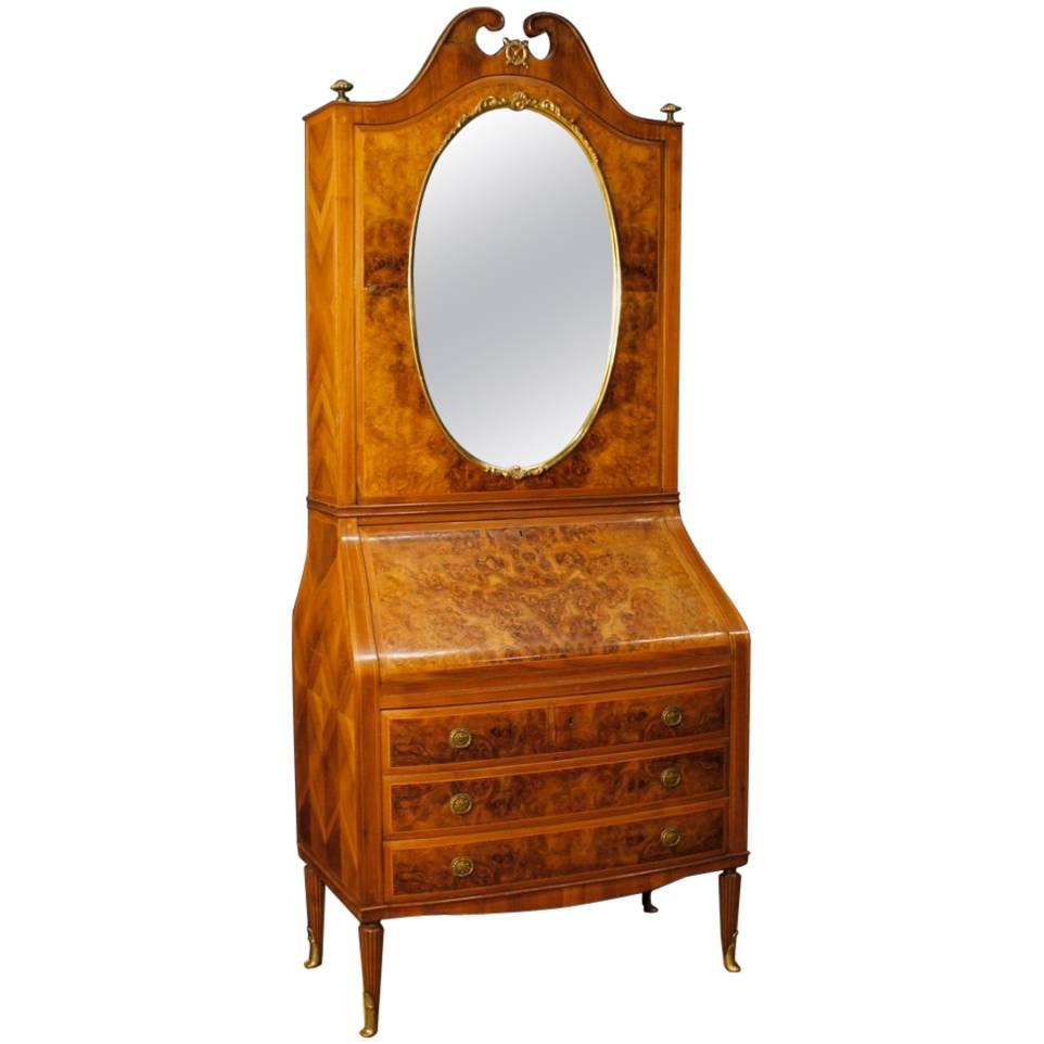 Italian Trumeau in Walnut and Burl Walnut with Mirror from 20th Century