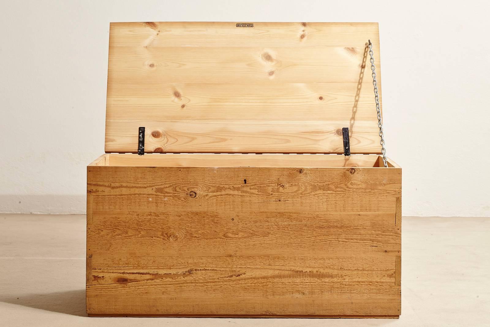 Late 20th Century Italian Trunk in Untreated Russian Pine Wood, Designed by Mario Ceroli in 1973 For Sale