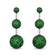 Italian Tsavorite and Diamond Triple Sphere Earrings