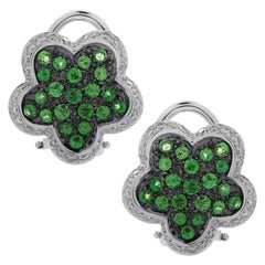 Italian Tsavorite Garnet and Diamond Flower Stud Earrings