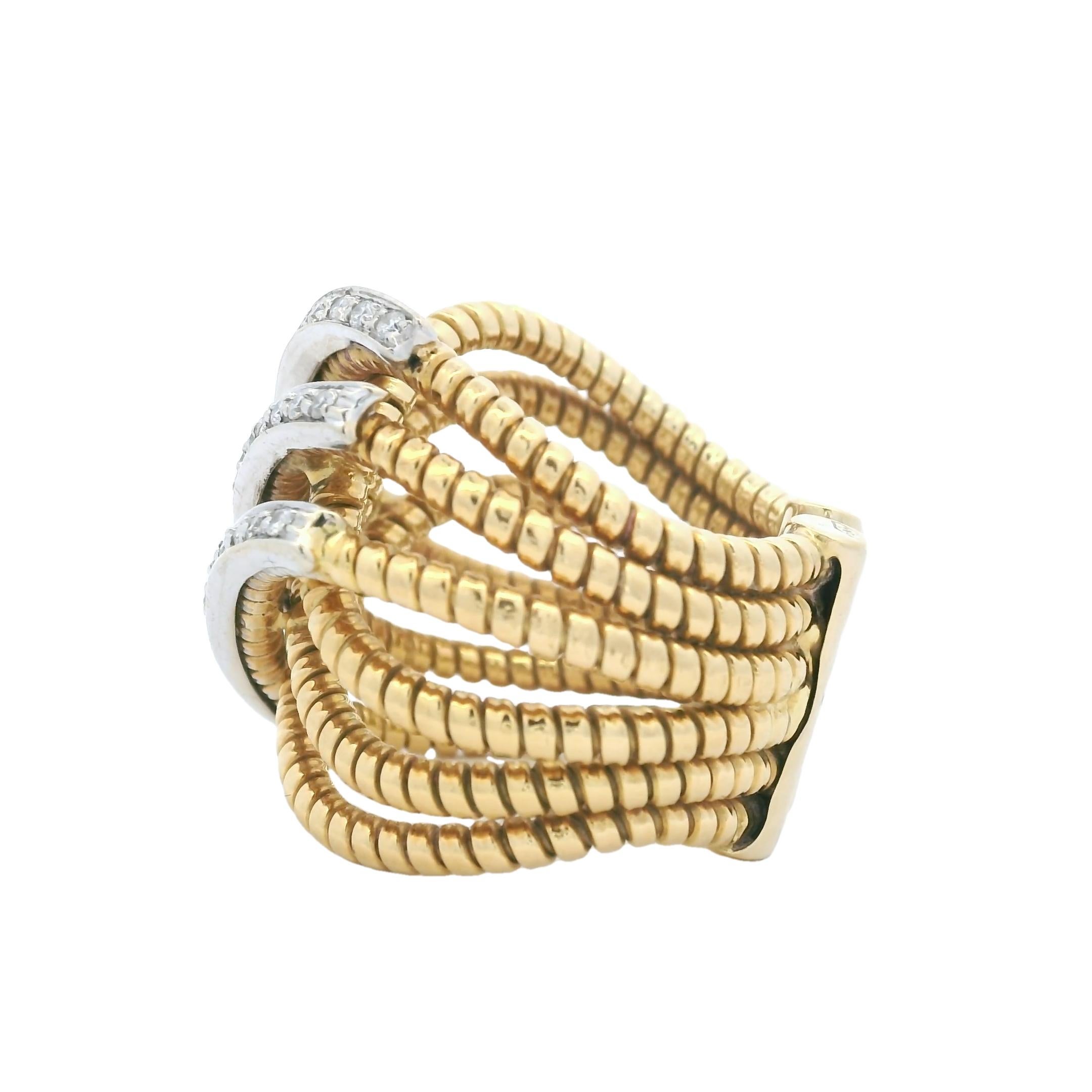 Rétro Bague croisée en or jaune 14K Tubogas italiens avec 1,20 ct de diamants en vente