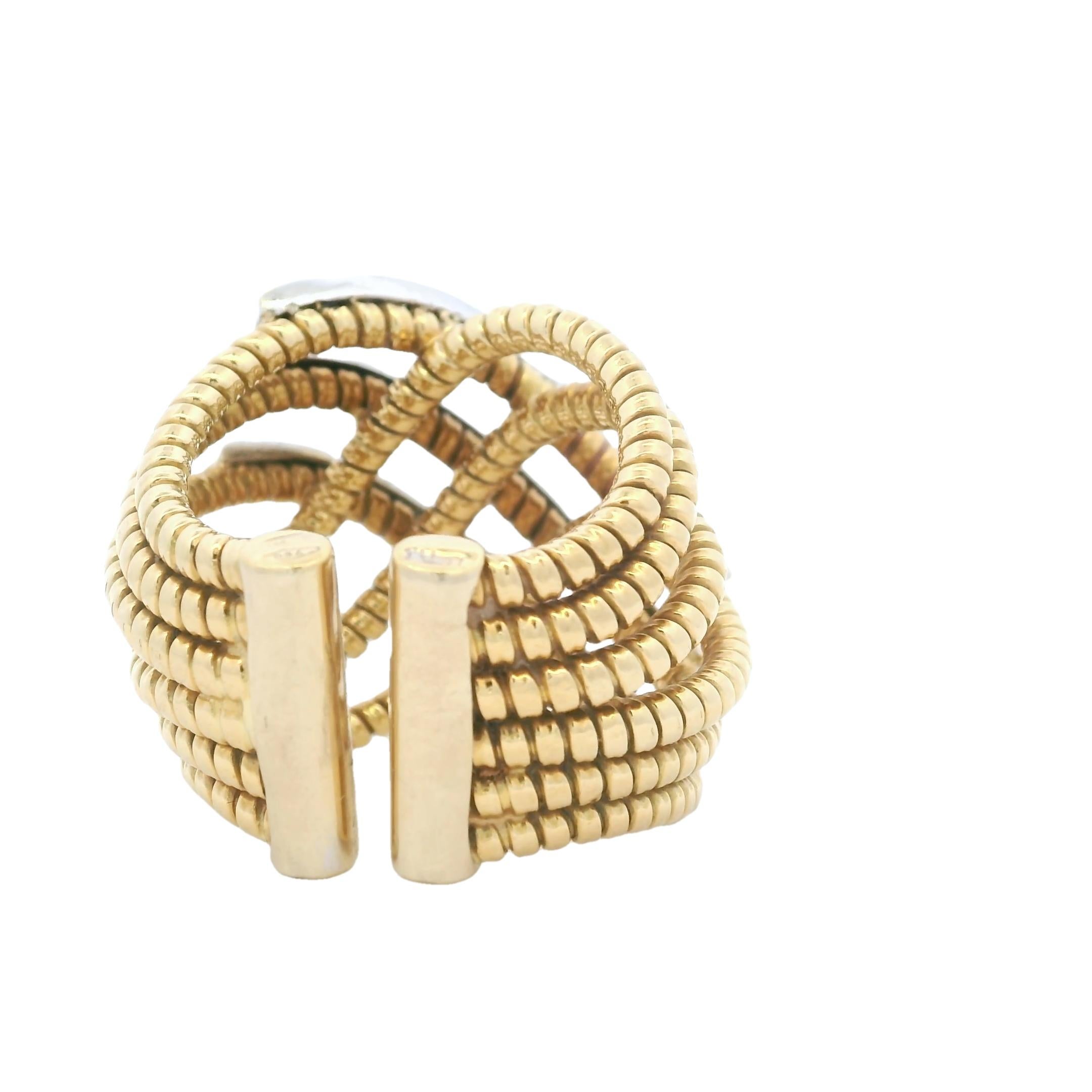 Taille ronde Bague croisée en or jaune 14K Tubogas italiens avec 1,20 ct de diamants en vente
