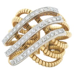 Bague croisée en or jaune 14K Tubogas italiens avec 1,20 ct de diamants
