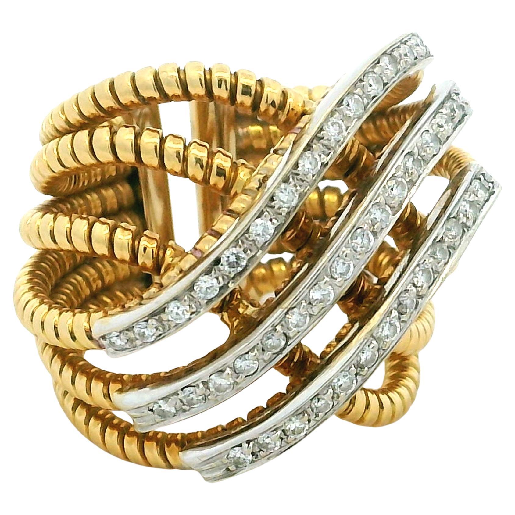Anello Crossover in oro giallo 14K con diamanti da 1,20 carati