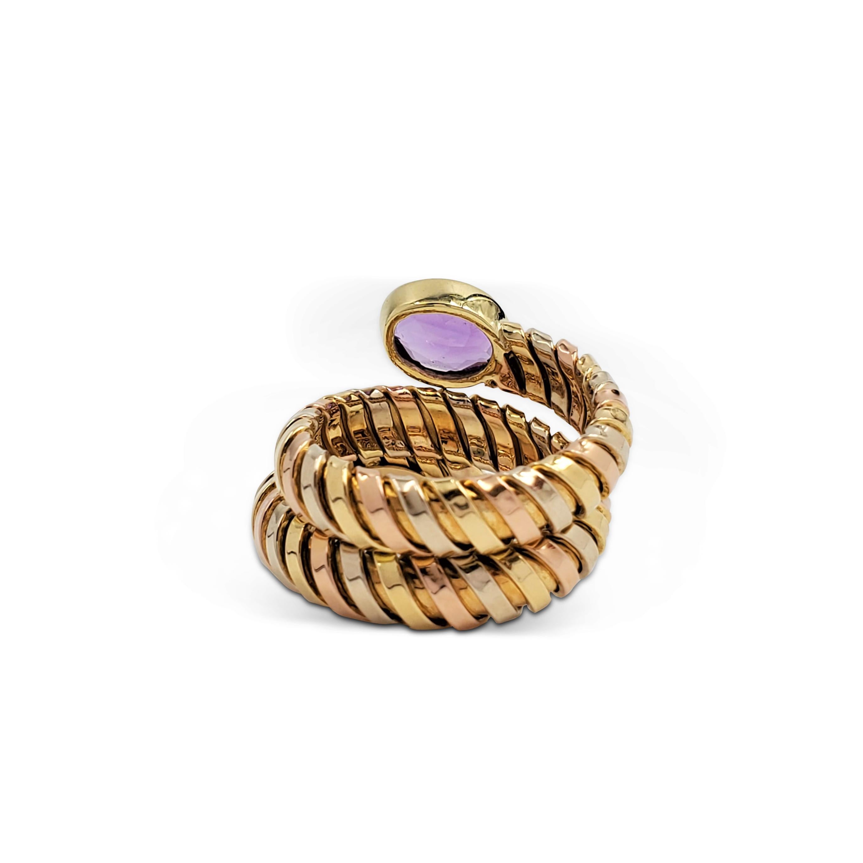 Oval Cut Italian Tubogas Tri-Color Gold Amethyst Ring