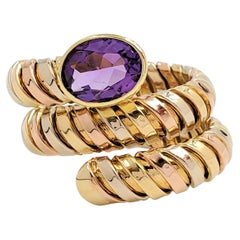 Italian Tubogas Tri-Color Gold Amethyst Ring
