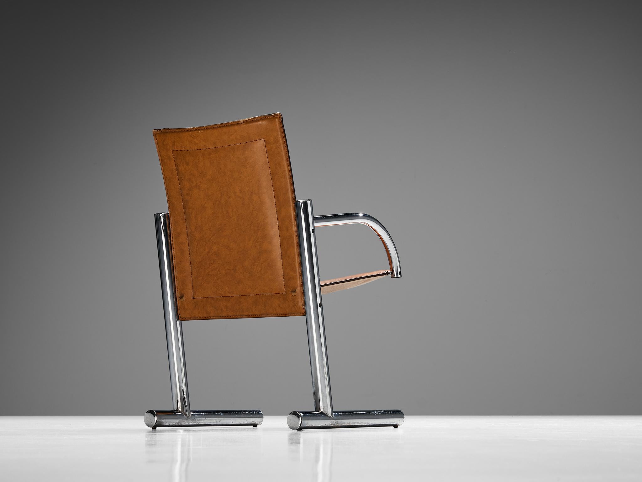 Italienischer röhrenförmiger Stuhl aus cognacfarbenem Sattelleder im Zustand „Gut“ im Angebot in Waalwijk, NL