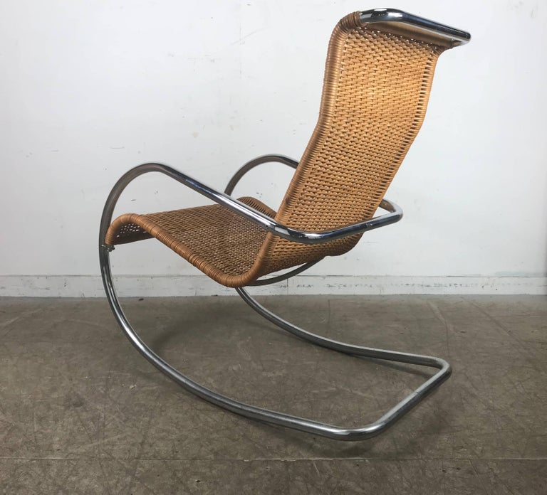 Italian Tubular Chrome and Wicker Rocking Chair, Bauhaus Style at 1stDibs
