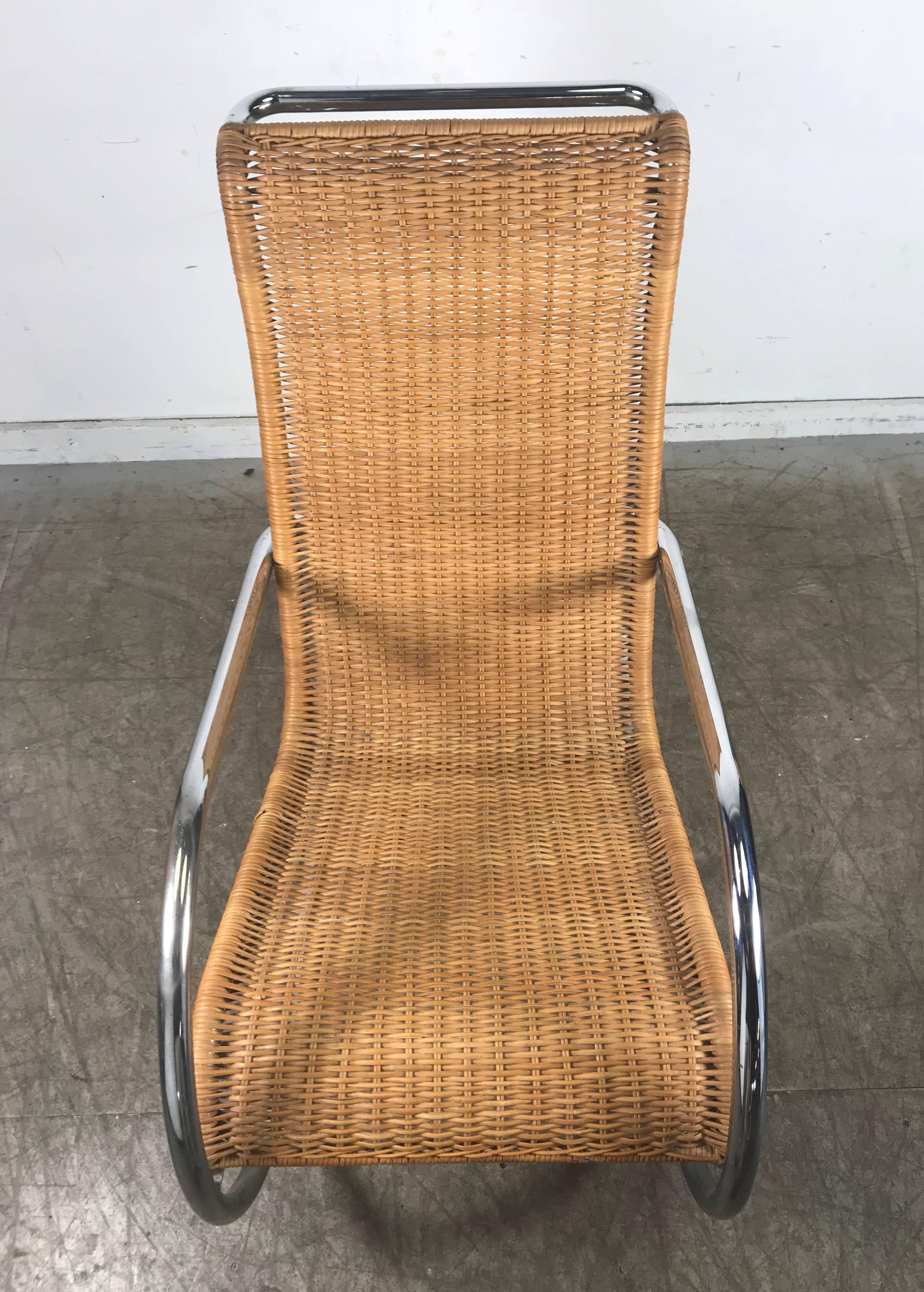 Late 20th Century Italian Tubular Chrome and Wicker Rocking Chair, Bauhaus Style