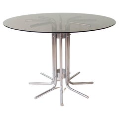 Italian Tubular Chrome & Glass Dining Table, 1970's